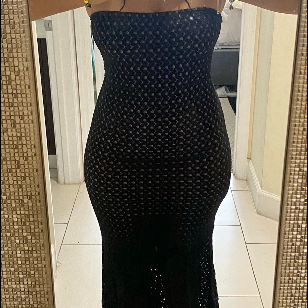 Sexy black dress with nude lining